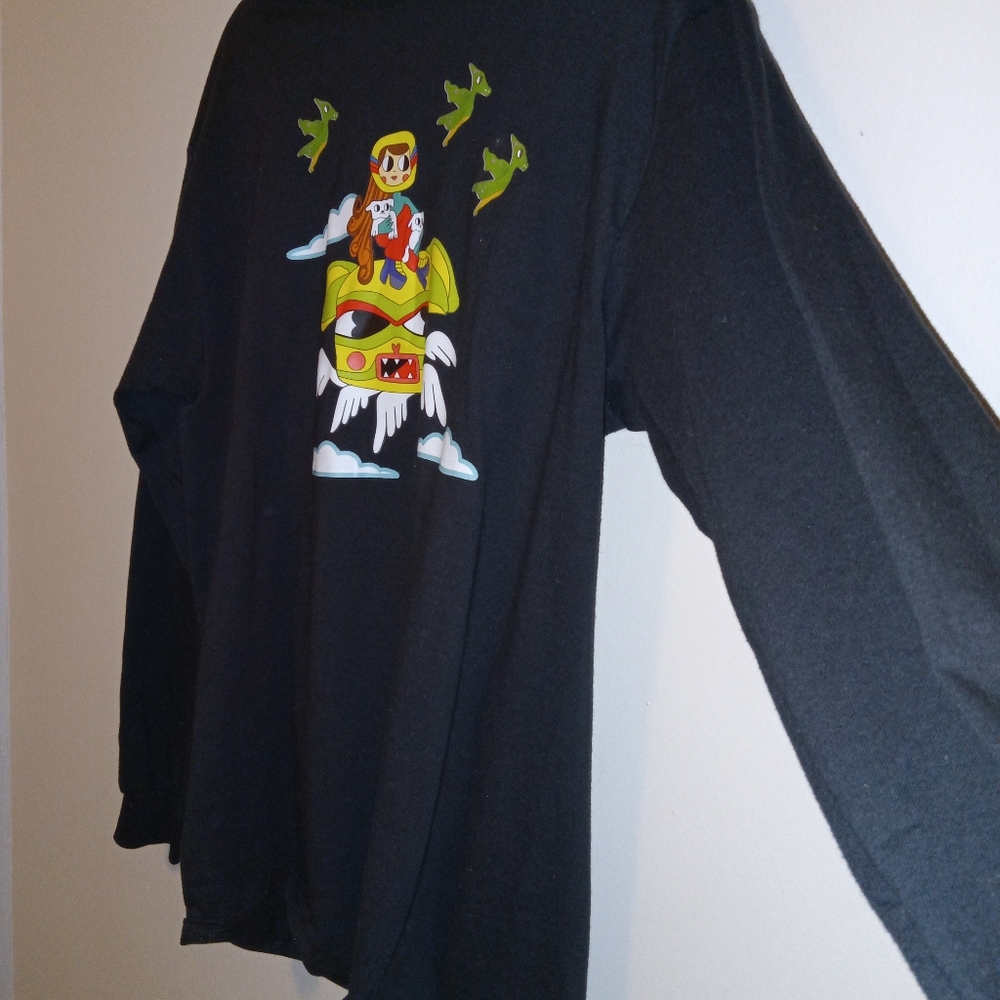 Black Graphic Long Sleeve. One Of Dactal Fly Vintage Design. Screen Printed. - Picture 3 of 3